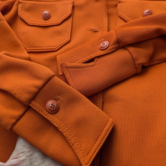 Vintage 1970s Butte Knit Orange Pantsuit Two Piece Set Mod Retro Wide Leg Blazer - Picture 9 of 14